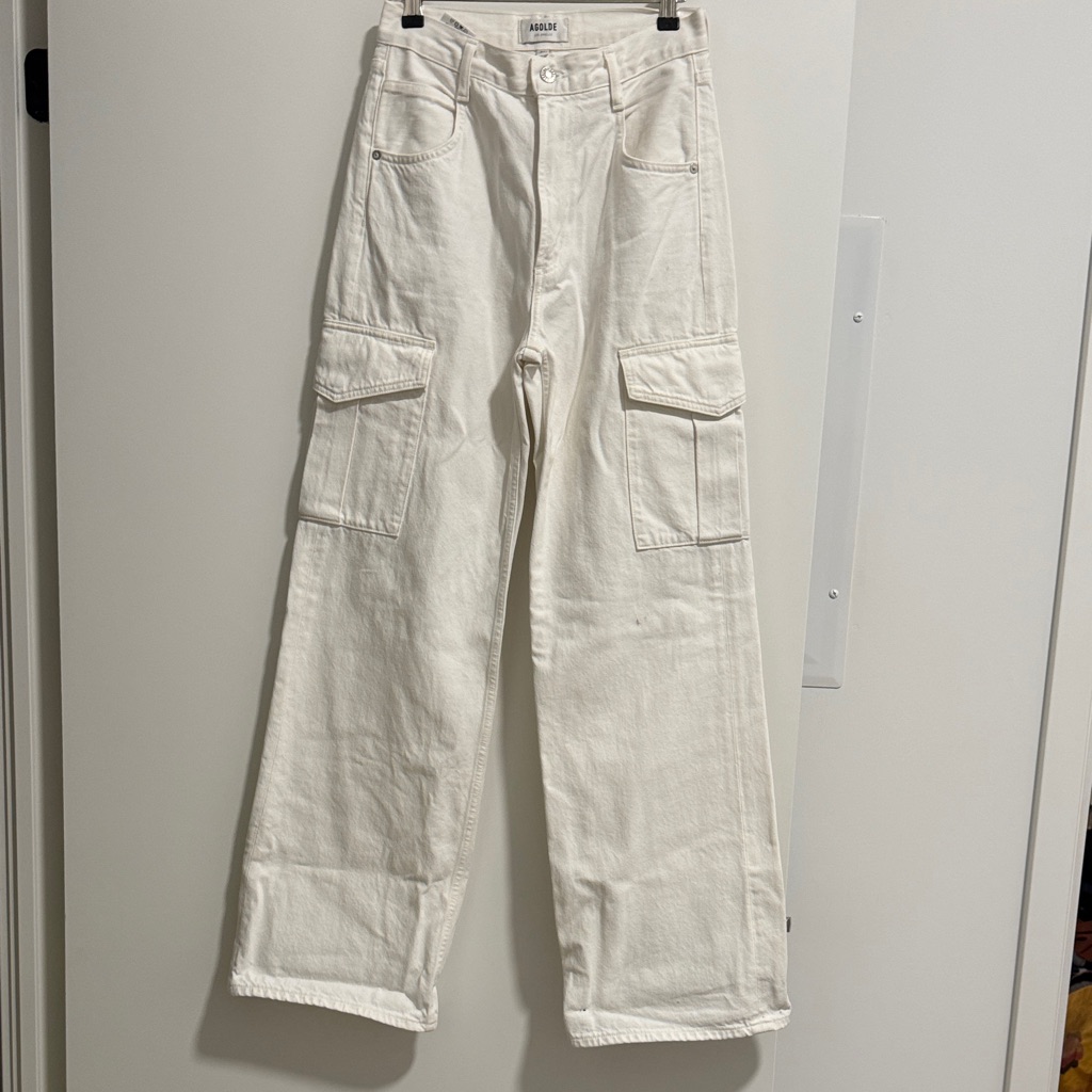 Agolde Off-White High-Rise Cargo Wide Leg Jeans